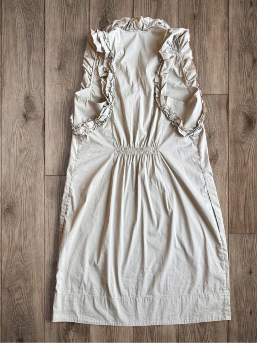 BCBGMAXAZRIA Ruffle Sleeve Mini Dress Neutral Beige - Picture 4 of 7